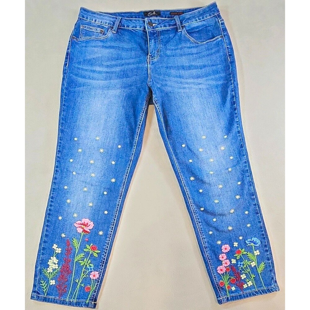 Earl Jeans Embroidered Floral Skinny Ankle Jeans Women’s Size 16P Dark Wash